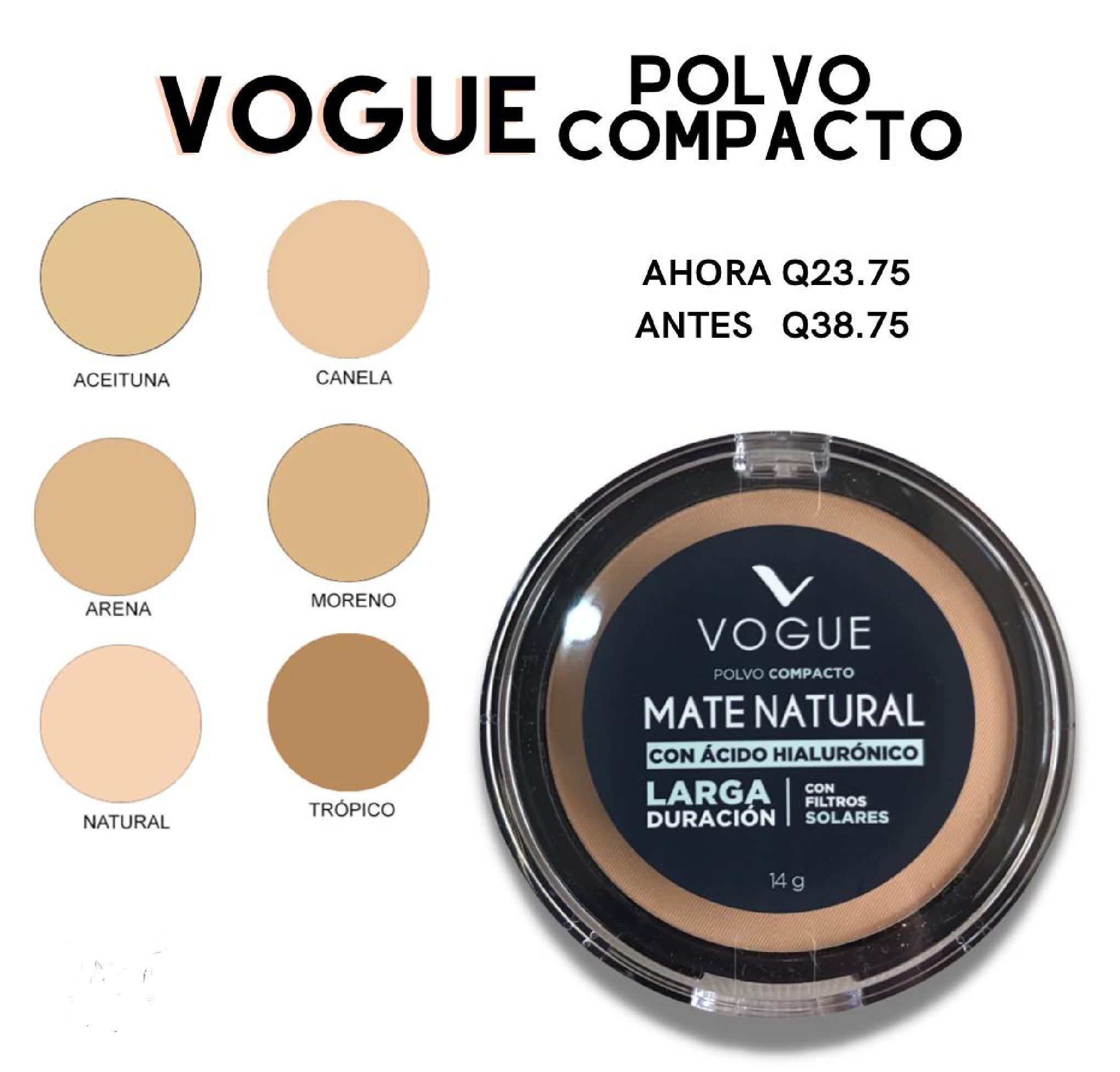 Polvo Compacto Vogue Mate Natural + Ácido Hialurónico